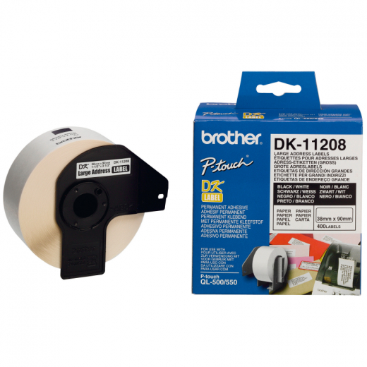 Brother Etikett DK11208 38x90mm weiß 400 St./Rl., - BRODK11208