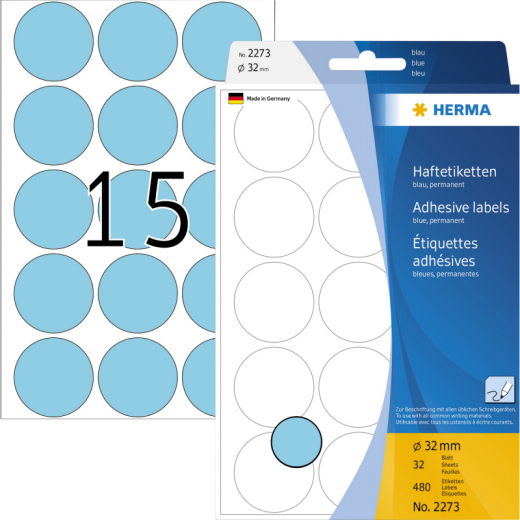 HERMA Markierungspunkt 2273 32mm blau 480 St./Pack., - 19313036