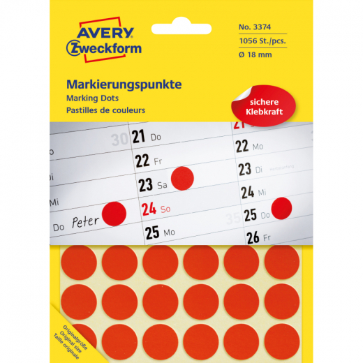 Avery Zweckform Markierungspunkt 3374 18mm rot 1.056 St./Pack., - 72003374