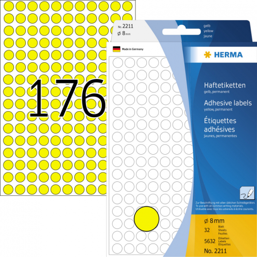 HERMA Markierungspunkt 2211 8mm Papier gelb 5.632 St./Pack., - HER2211