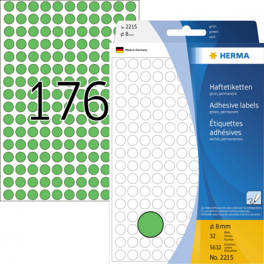 HERMA Markierungspunkt 2215 8mm Papier grün 5.632 St./Pack., - HER2215