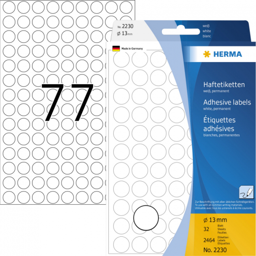 HERMA Markierungspunkt 2230 13mm Papier weiß 2.464 St./Pack., - HER2230