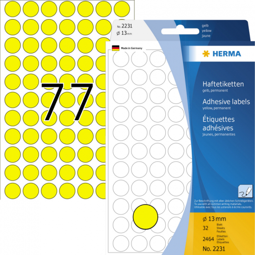 HERMA Markierungspunkt 2231 13mm Papier gelb 2.464 St./Pack., - HER2231