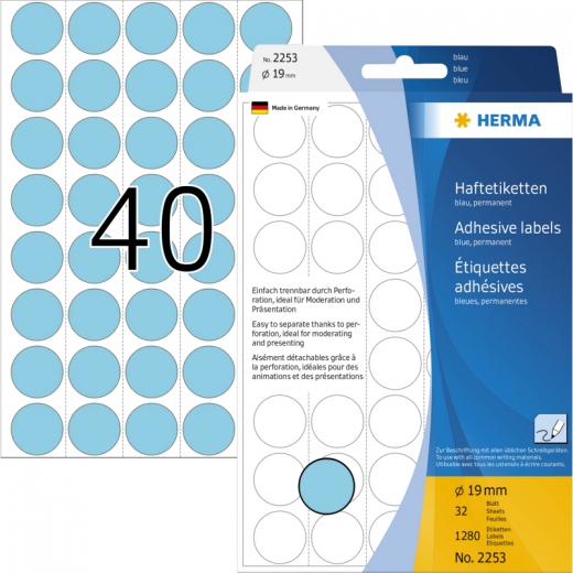 HERMA Markierungspunkt 2253 19mm Papier blau 1.280 St./Pack., - HER2253