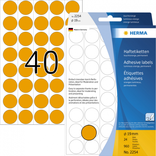 HERMA Markierungspunkt 2254 19mm leuchtorange 960 St./Pack., - HER2254