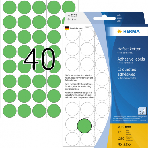 HERMA Markierungspunkt 2255 19mm Papier grün 1.280 St./Pack., - HER2255