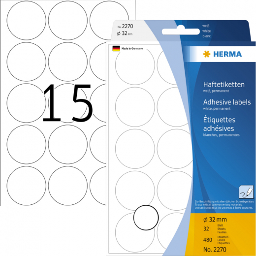 HERMA Markierungspunkt 2270 32mm weiß 480 St./Pack., - HER2270