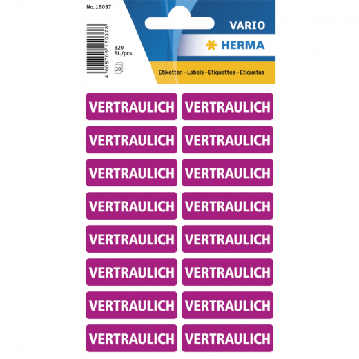 HERMA Hinweisetikett 15037 12,5x40mm Vertraulich 320 St./Pack., - 398057029