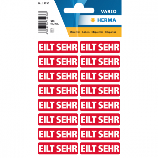 HERMA Hinweisetikett 15036 12,5x40mm Eilt sehr rt 320 St./Pack, - 6501132