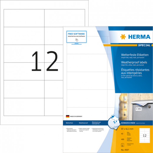 HERMA Etikett 4597 97x42,3mm ws 480 St./Pack., - 6504235