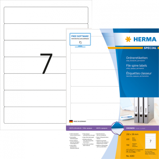 HERMA Ordneretikett 4283 kurz/schmal sk weiß 700 St./Pack.,