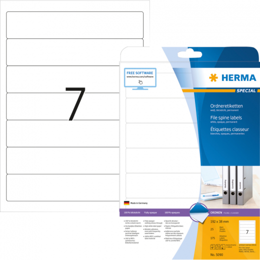 HERMA Ordneretikett 5090 kurz/schmal sk weiß 175 St./Pack., - HER5090