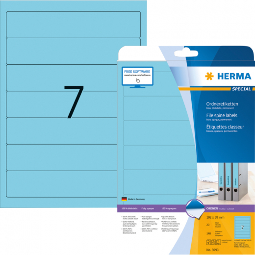 HERMA Ordneretikett 5093 kurz/schmal sk blau 140 St./Pack., - HER5093