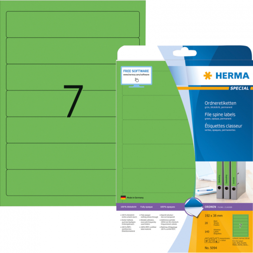 HERMA Ordneretikett 5094 kurz/schmal sk grün 140 St./Pack., - HER5094