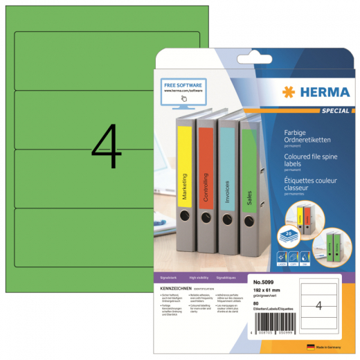 HERMA Ordneretikett 5099 192x61mm sk grün 80 St./Pack., - HER5099