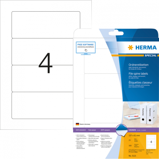 HERMA Ordneretiketten 5121 DIN A4 157x61mm weiß 100 St./Pack,