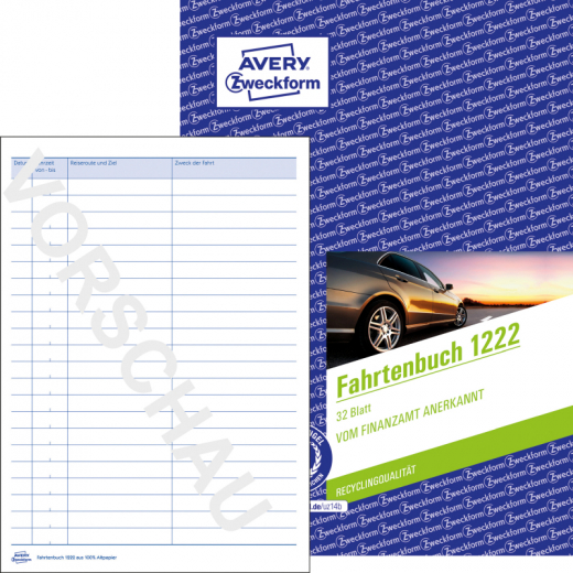 Avery Zweckform Fahrtenbuch 1222 DIN A5 Recycling-Papier 32Blatt,