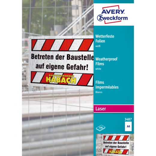 Avery Zweckform Laserfolie 3487 210x297mm wetterfest 100 St./Pack., - 7203487