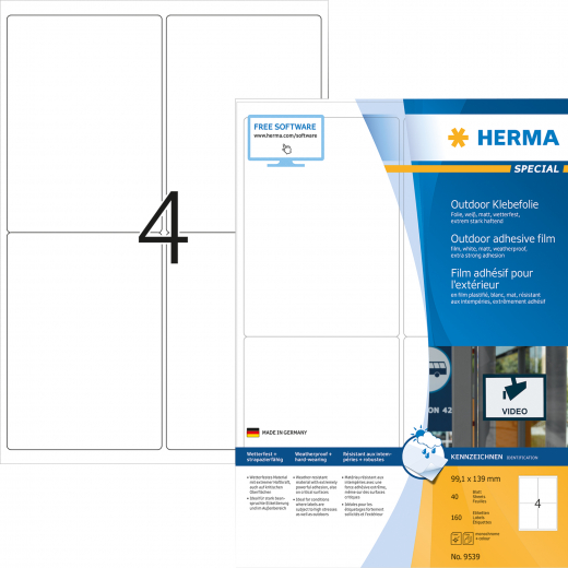 HERMA Etikett Outdoor 9539 99,1x139mm weiß 160 St./Pack., - 209657000