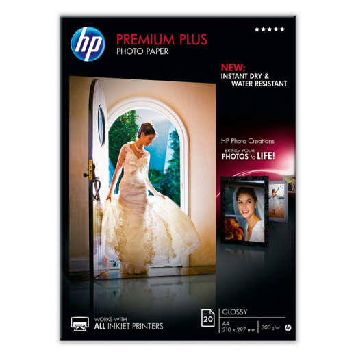 HP Fotopapier Premium Plus CR672A DIN A4 300g weiß 20 Bl./Pack., - HPCR672A