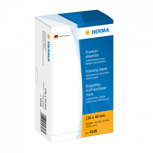 HERMA Frankieretikett 4328 130x40mm doppelt weiß 500 St./Pack., - HER4328