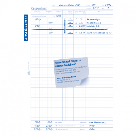 Avery Zweckform Kassenbuch 426 DIN A4 100Blatt, - ZWE426