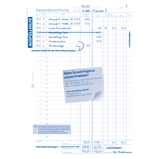 Avery Zweckform Kassenabrechnung 428 DIN A4 2x50Blatt,