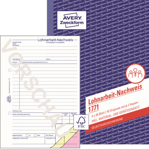 Avery Zweckform Lohnarbeitnachweis 1771 DIN A5 SD 3x40Blatt, - 263416