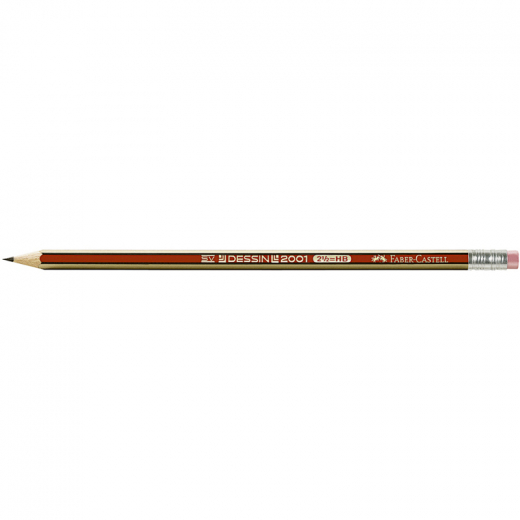 Faber-Castell Bleistift DESSIN 2001 112100 HB rot/gold +Radierer, - 18012968