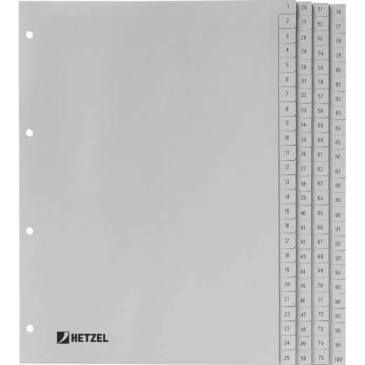 Hetzel Register 721311 DIN A4 1-100 100-teilig PP grau, - 032345