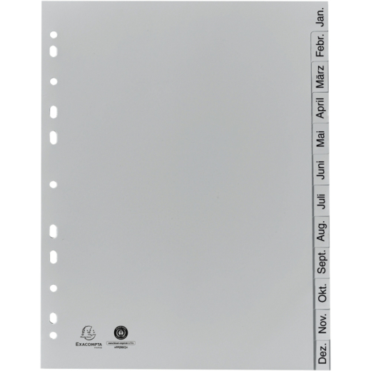 Exacompta Register 1812B DIN 4A 12tlg Jan-Dez PP grau, - 121001680