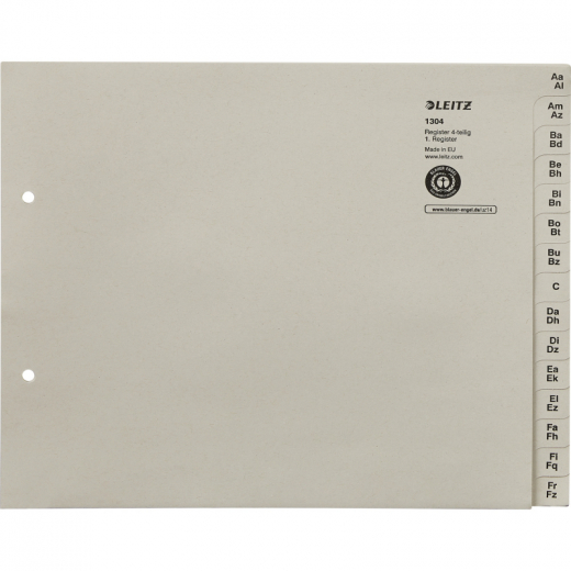 Leitz Registerserie 13040085 DIN A4 A-Z für 4Ordner Tauenpapier grau, - 33812901