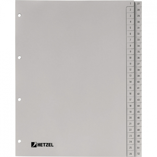 Hetzel Register 721308 DIN A4 1-52 52-teilig PP grau, - 52565643