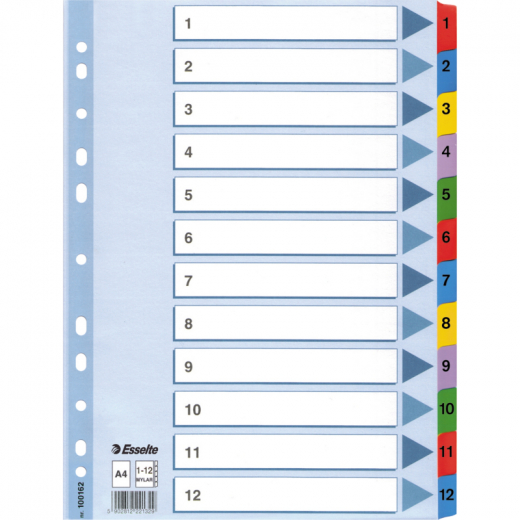 Esselte Register 100162 1-12 DIN A4 Mylar weiß, - 758422