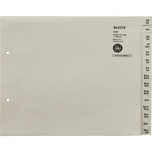 Leitz Registerserie 13240085 DIN A4 A-Z für 24Ordner Tauenpapier grau, - 809383