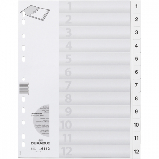 DURABLE Ordnerregister 611202 DIN A4 1-12 geprägte Taben ws,