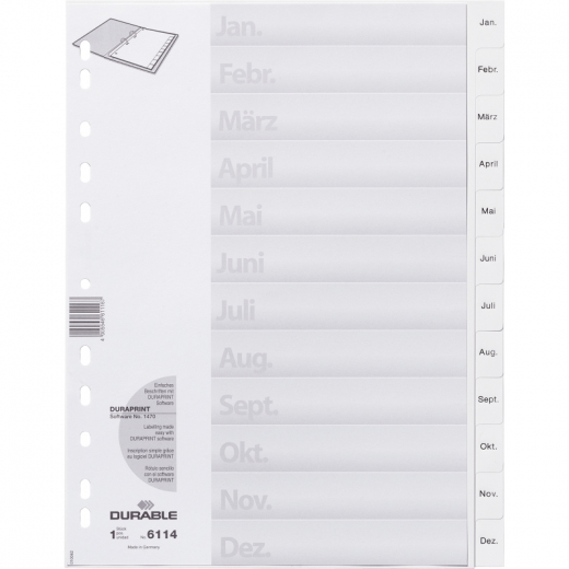 DURABLE Ordnerregister 611402 DIN A4 Jan-Dez geprägten Taben ws,