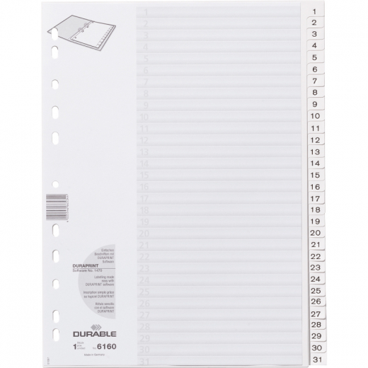 DURABLE Ordnerregister 616002 DIN A4 1-31 geprägte Taben ws, - 9616002