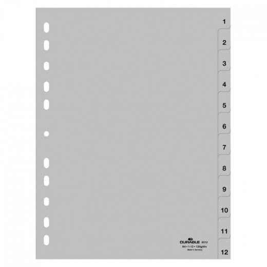 DURABLE Ordnerregister 651210 für A4 1-12 12tlg geprägte Taben, - 9651210