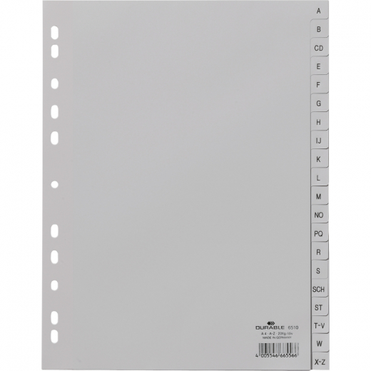 DURABLE Register 651010 DIN A4 volldeckend A-Z 20tlg. PP grau, - DUR6510