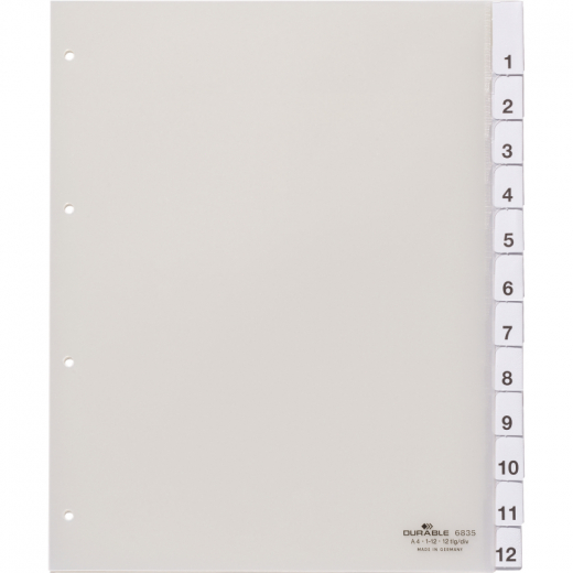 DURABLE Register 683519 230/245x297mm 12teilig Hartfolie tr, - DUR6835