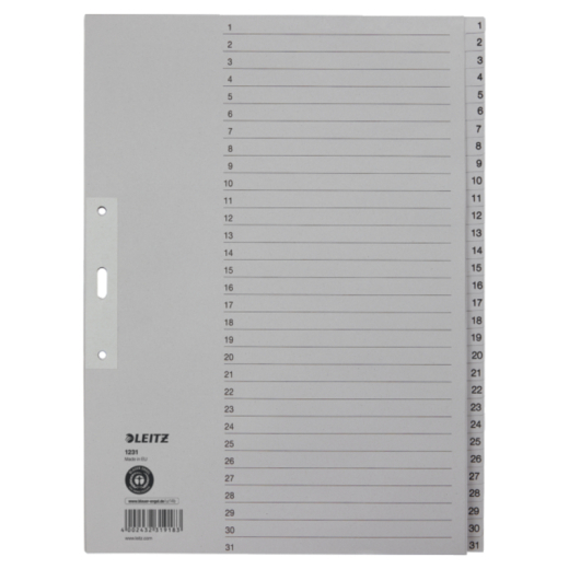 Leitz Register 12310085 DIN A4 1-31 volle Höhe Papier grau, - LEI1231