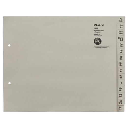 Leitz Registerserie 13060085 DIN A4 A-Z für 6Ordner Tauenpapier grau,