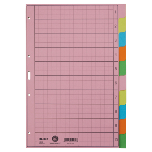 Leitz Register 43400000 blanko DIN A4 10teilig Papier sortiert, - LEI4340