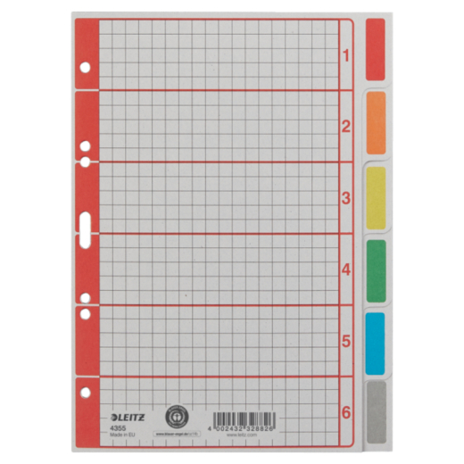 Leitz Kartonregister 43550085 DIN A5 6Blatt blanko grau, - LEI4355
