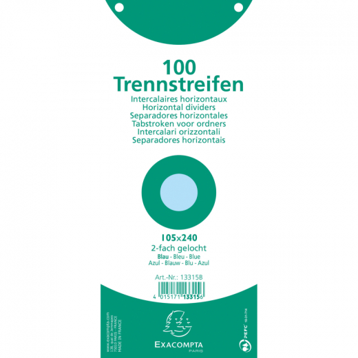 Exacompta Trennstreifen 13315B 105x240mm 2fach gel. bl 100St.,