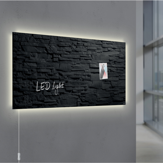 Glas-Magnetboard Artverum LED GL407 910x460x15mm Schiefer-Stone, - SIGGL407