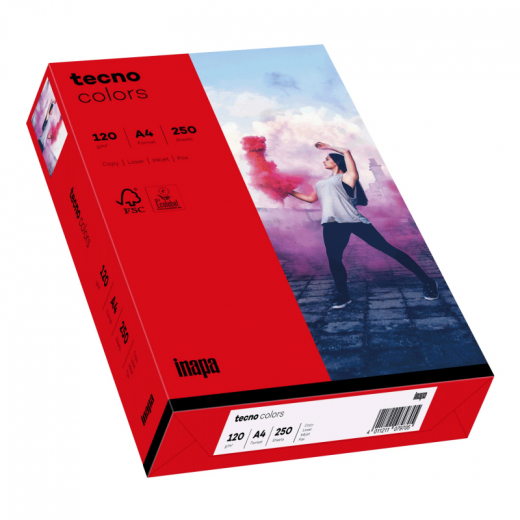 inapa tecno Kopierpapier Colors 2100011349 A4 120g int.rot 250Bl., - 204657115