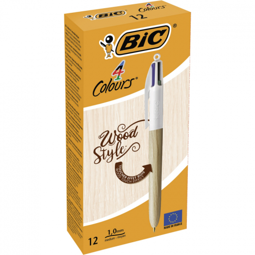 BIC Mehrfarbkugelschreiber 4Colours Wood Style 508964 natur Aktion 12St, - BIC508964