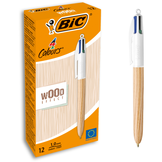 BIC Mehrfarbkugelschreiber 4Colours Wood Style 508964 natur Aktion 12St,